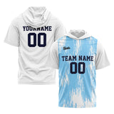 Custom White Light Blue Short Sleeve Hoodies for Men Women Shirts with Hoods Printed Name Logo