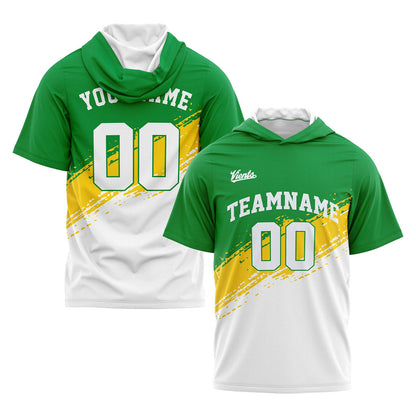 Custom Green Yellow Black Hooded T-Shirt Short Sleeve Hoodies for Men Women Shirts with Hoods Printed Name Logo