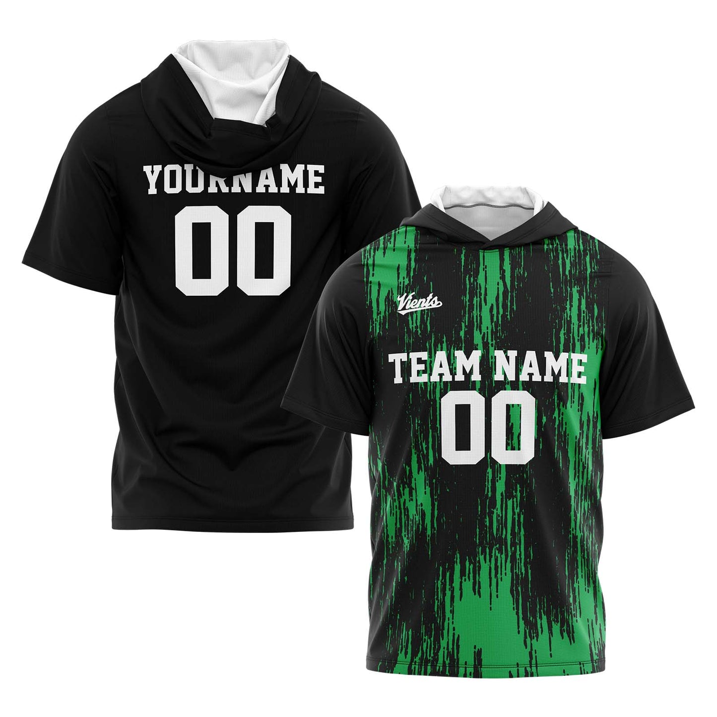 Custom Black Green Short Sleeve Hoodies for Men Women Shirts with Hoods Printed Name Logo