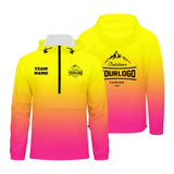 Custom Yellow Pink Windproof Softshell  Hooded Jacket - Lightweight Full - Zip, Full Print Logos & Texts