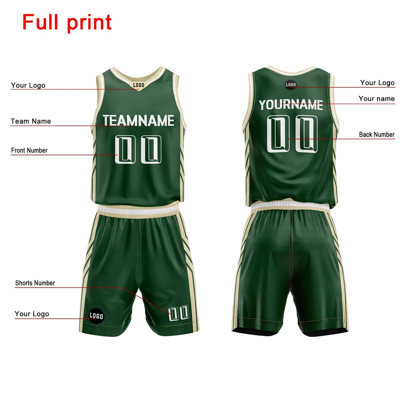 Custom Forest Green Basketball Jersey Uniform Suit Printed Your Logo Name Number