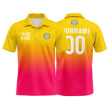 Custom Yellow Hot Pink Football Polo Shirts  Add Your Unique Logo/Name/Number