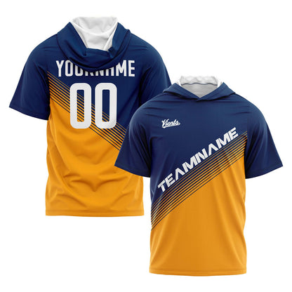 Custom Navy Orange Hooded T-Shirt Short Sleeve Hoodies for Men Women Shirts with Hoods Printed Name Logo