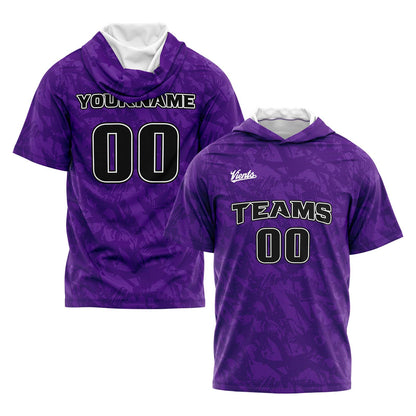 Custom Purple Short Sleeve Hoodies for Men Women Shirts with Hoods Printed Name Logo