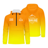 Custom Orange Yellow Windproof Softshell  Hooded Jacket - Lightweight Full - Zip, Full Print Logos & Texts