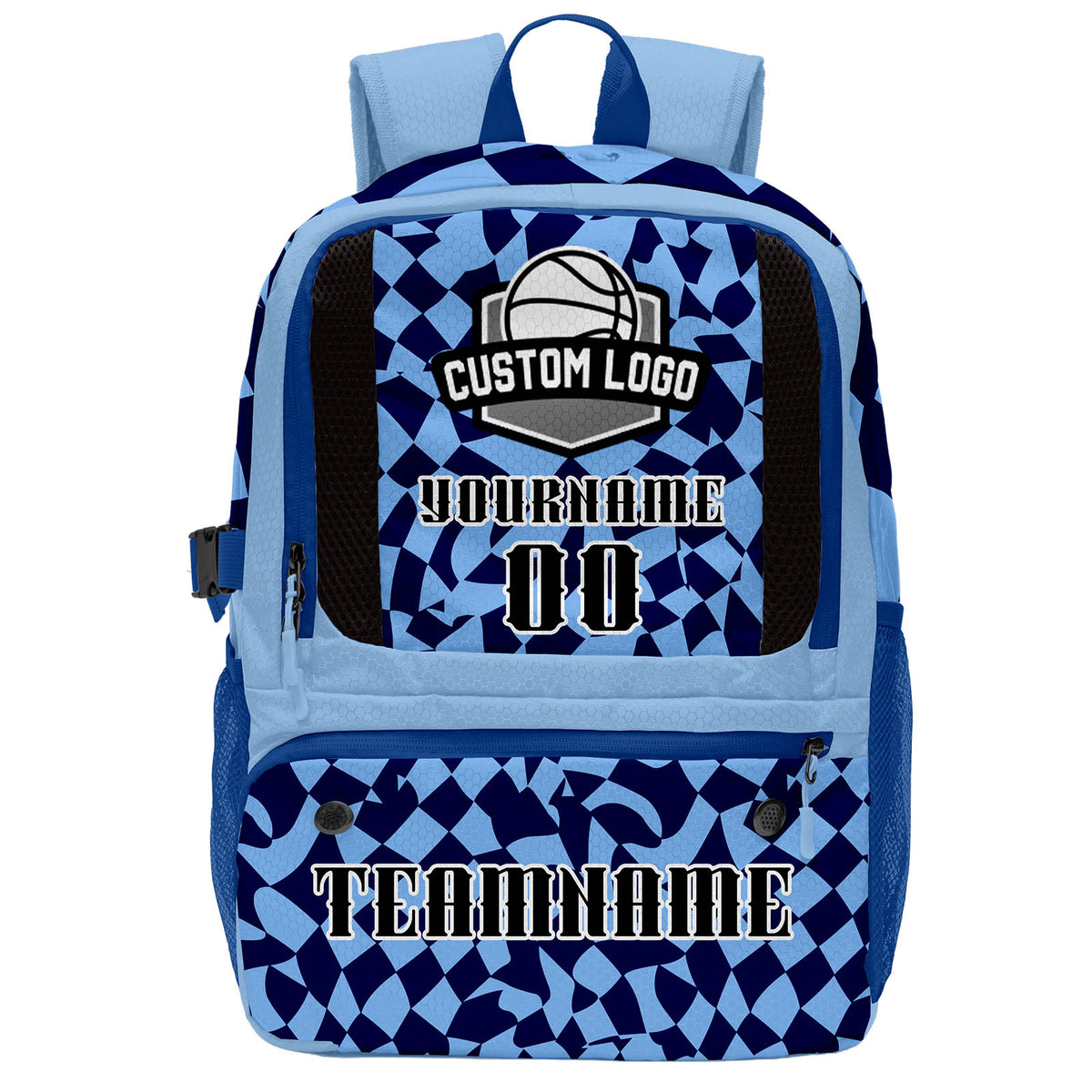Custom Light Blue Deep Blue Basketball Soccer Backpack Personalized Player Names Numbers Team Logo #BB-0919-0020