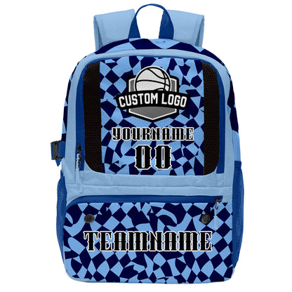 Custom Light Blue Deep Blue Basketball Soccer Backpack Personalized Player Names Numbers Team Logo #BB-0919-0020