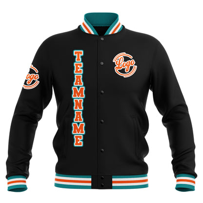 Custom Black Teal Orange Waterproof Varsity Jackets Personalized Stitched Name Number Logo to Letterman Jackets