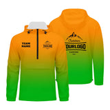 Custom Orange Green Windproof Softshell  Hooded Jacket - Lightweight Full - Zip, Full Print Logos & Texts
