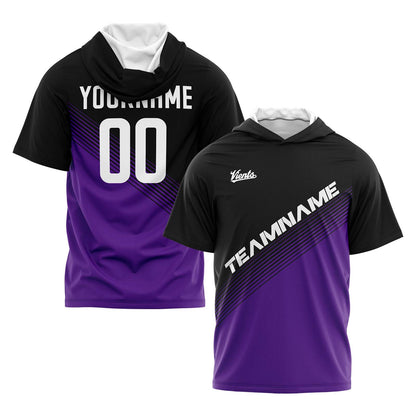 Custom Black Purple Hooded T-Shirt Short Sleeve Hoodies for Men Women Shirts with Hoods Printed Name Logo