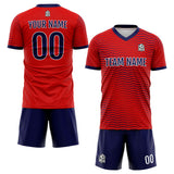 Custom Soccer Uniform Jersey Kids Adults Personalized Set Jersey Red&Navy Wave