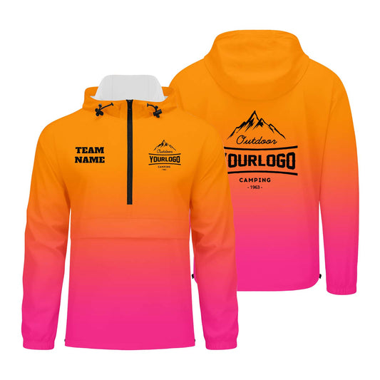 Custom Orange Pink Windproof Softshell  Hooded Jacket - Lightweight Full - Zip, Full Print Logos & Texts