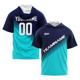 Custom Navy Teal Hooded T-Shirt Short Sleeve Hoodies for Men Women Shirts with Hoods Printed Name Logo