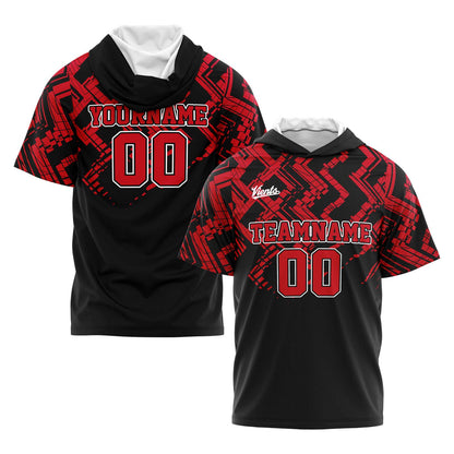 Custom Red Black Short Sleeve Hoodies for Men Women Shirts with Hoods Printed Name Logo