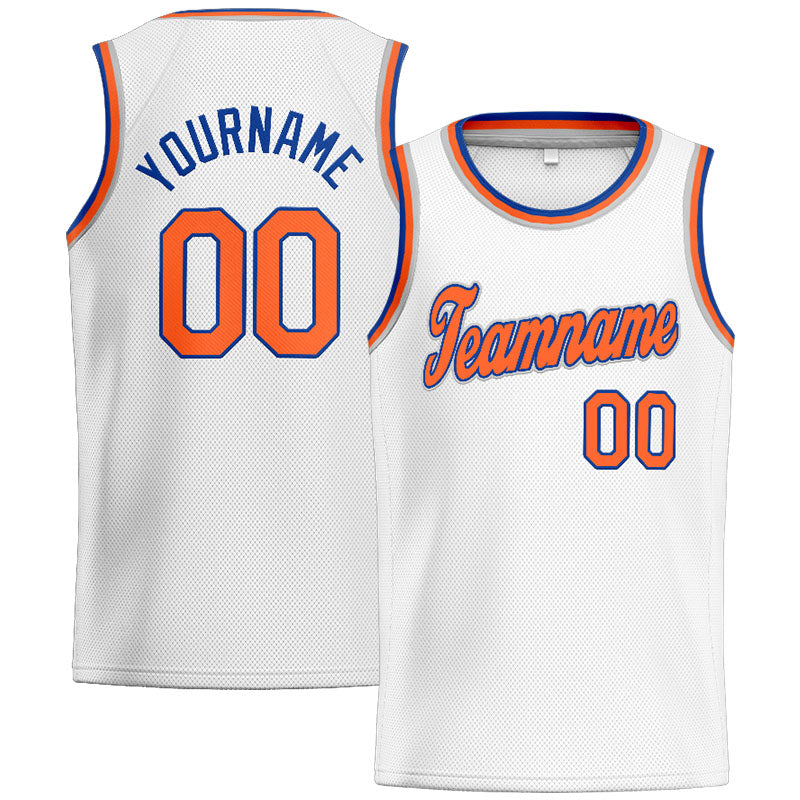 Custom Stitched Basketball Jersey for Men, Women And Kids White-Orange-Royal