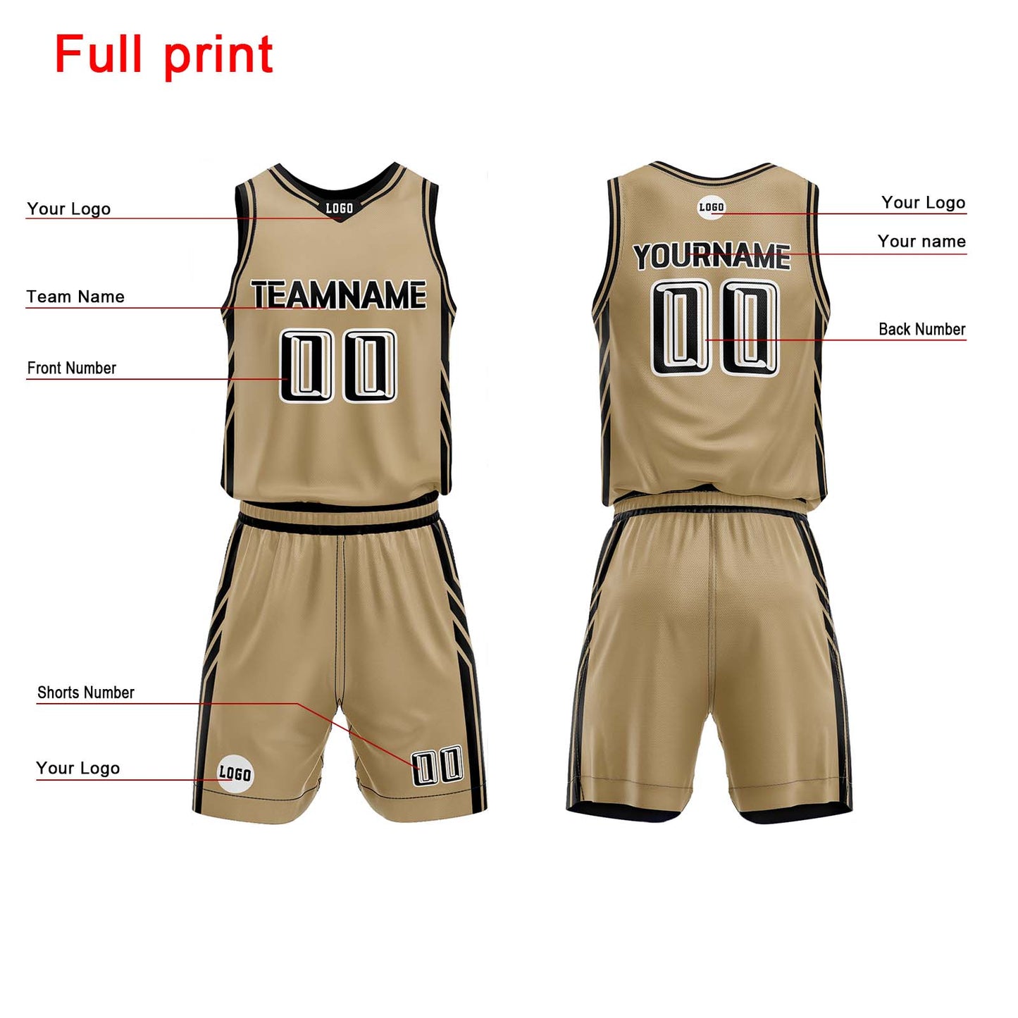 Custom Gold Basketball Jersey Uniform Suit Printed Your Logo Name Number