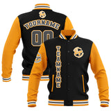 Custom Black Yellow Grey Waterproof Varsity Jackets Personalized Stitched Name Number Logo to Letterman Jackets