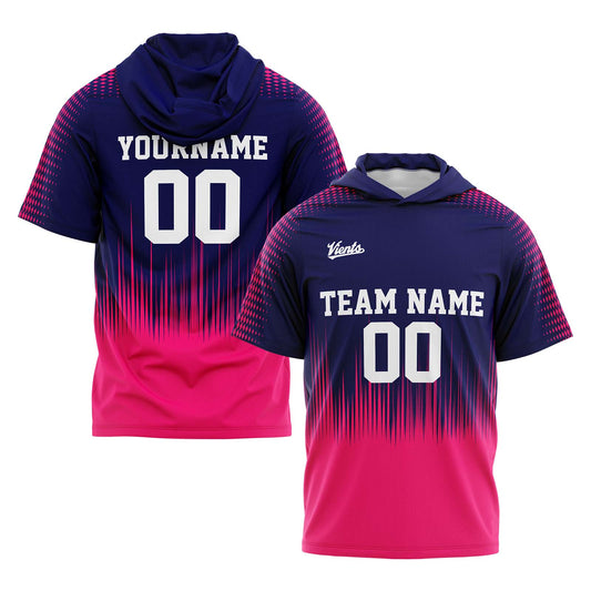 Custom Navy Pink Short Sleeve Hoodies for Men Women Shirts with Hoods Printed Name Logo