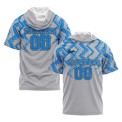 Custom Blue Grey Short Sleeve Hoodies for Men Women Shirts with Hoods Printed Name Logo