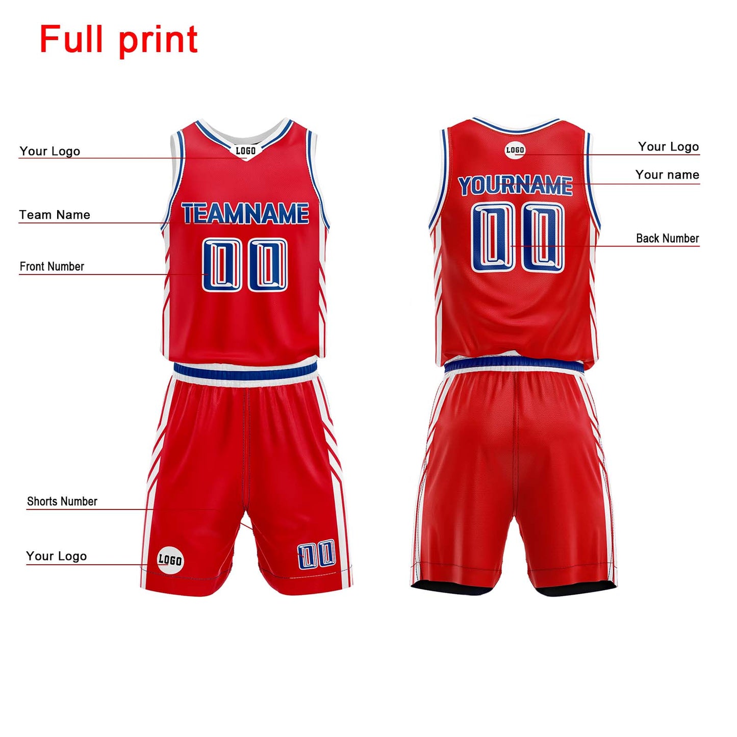 Custom True Red Basketball Jersey Uniform Suit Printed Your Logo Name Number