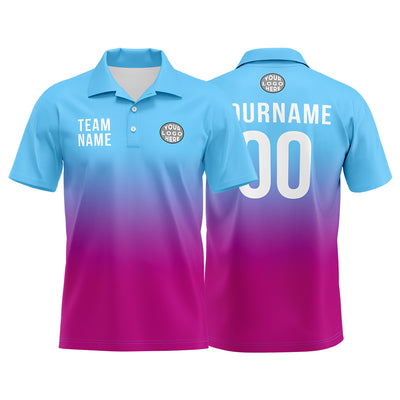 Custom Light Blue Pink Purple Football Gradient Polo Shirts  Add Your Unique Logo/Name/Number