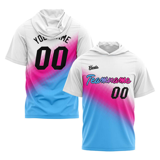 Custom White Pink Light Blue Short Sleeve Hoodies for Men Women Shirts with Hoods Printed Name Logo