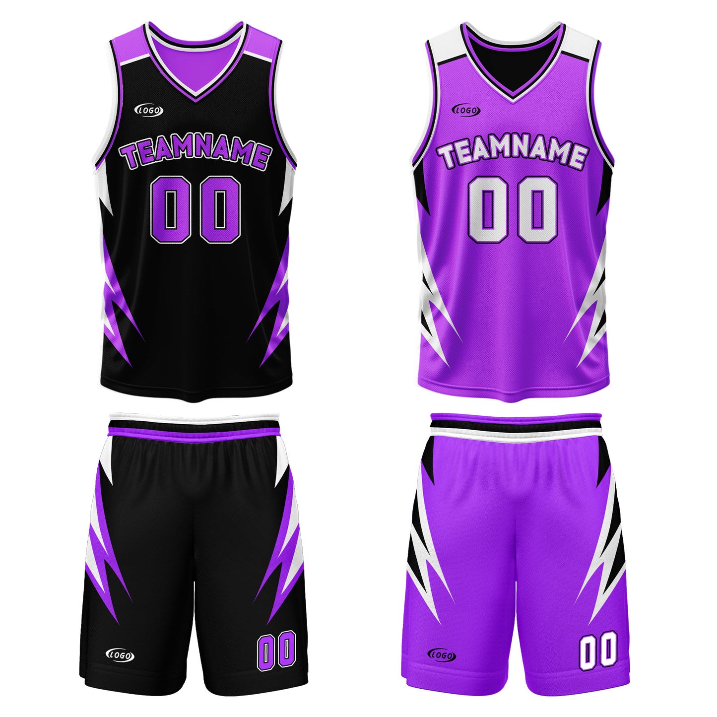 Custom Black Neon Purple Reversible Basketball Suit for Adults and Kids Personalized Jersey