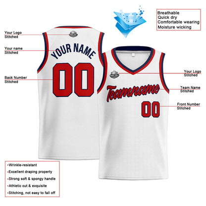 Custom Stitched Basketball Jersey for Men, Women  And Kids White-Red-Navy