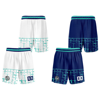 Custom White Teal Navy Reversible Basketball Suit for Adults and Kids Personalized Jersey