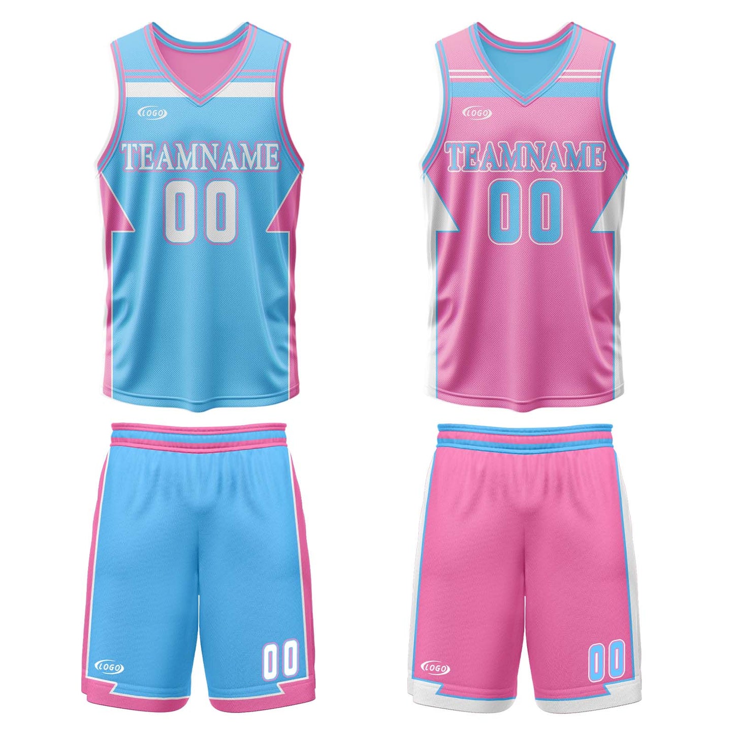 Custom Blue Pink Reversible Basketball Suit for Adults and Kids Personalized Jersey