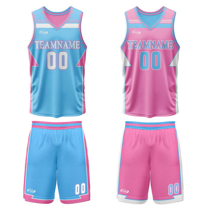Custom Blue Pink Reversible Basketball Suit for Adults and Kids Personalized Jersey