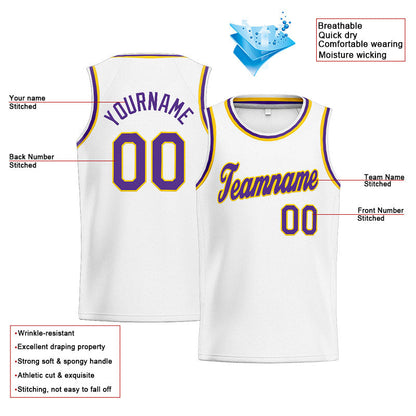 Custom Stitched Basketball Jersey for Men, Women And Kids White-Yellow-Purple