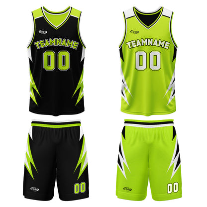 Custom Black Neon Green Reversible Basketball Suit for Adults and Kids Personalized Jersey