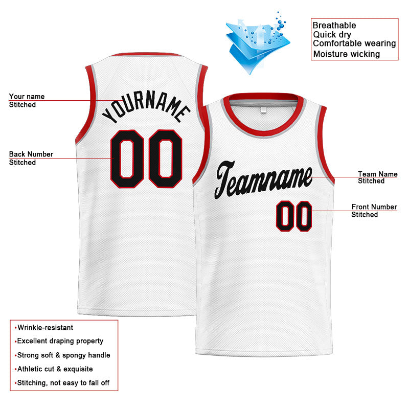 Custom Stitched Basketball Jersey for Men, Women And Kids White-Red-Black