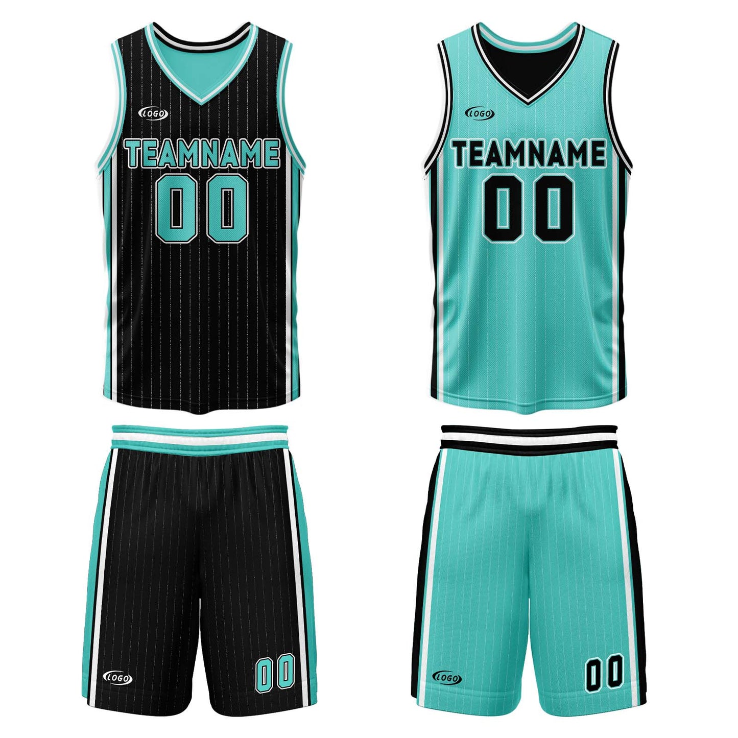 Custom Black Cyan Reversible Basketball Suit for Adults and Kids Personalized Jersey