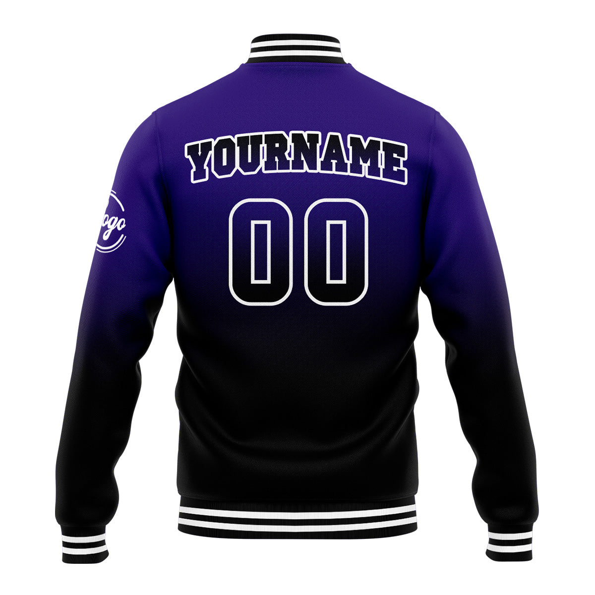 Custom Gradient Varsity Jacket Letterman jacket for Men, Women and Youth Purple Black