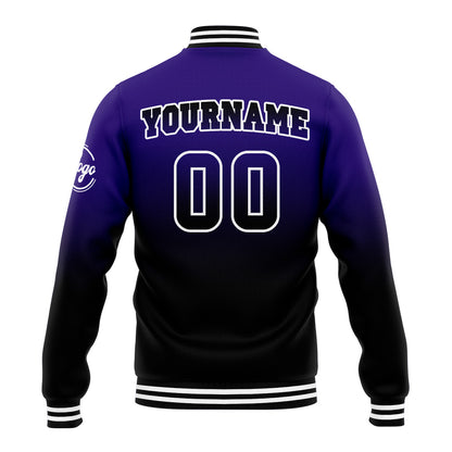 Custom Gradient Varsity Jacket Letterman jacket for Men, Women and Youth Purple Black