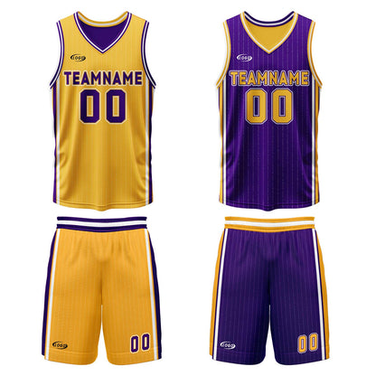 Custom Yellow Purple Reversible Basketball Suit for Adults and Kids Personalized Jersey