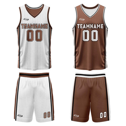Custom White Brown Reversible Basketball Suit for Adults and Kids Personalized Jersey