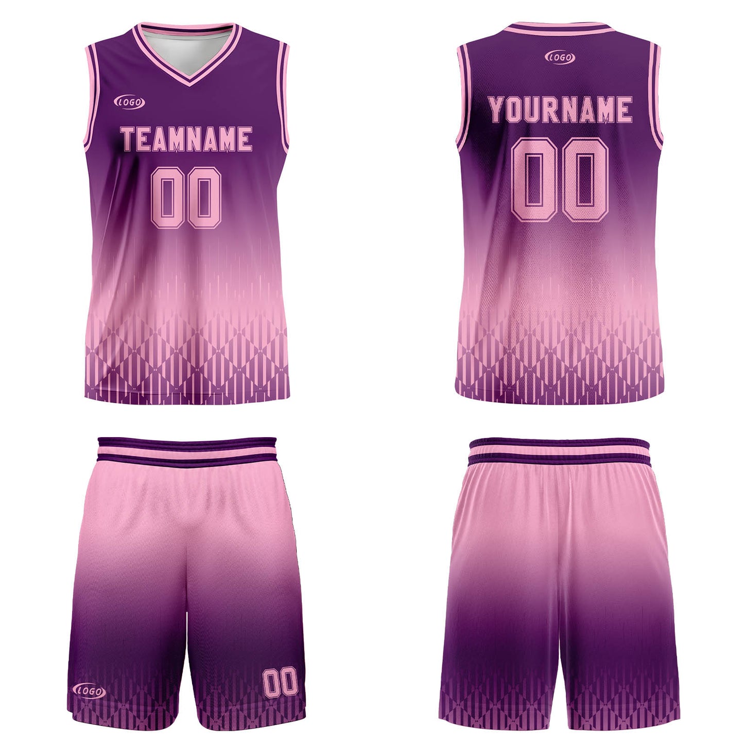Custom Purple Pink Gradient Basketball Jersey Uniform Suit Printed Your Logo Name Number
