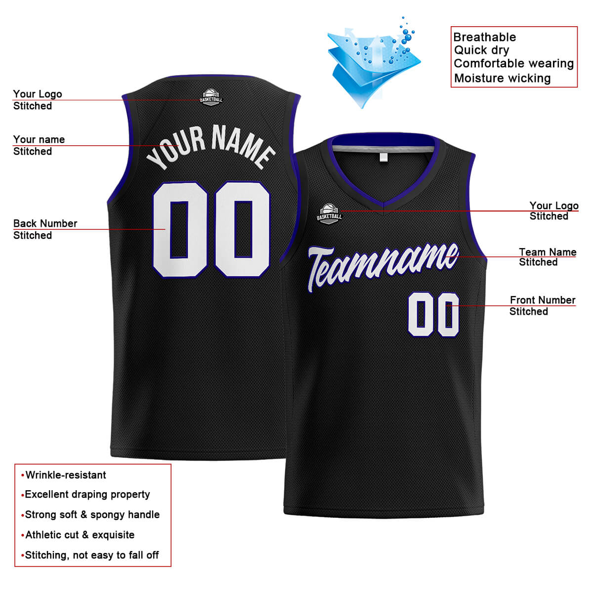 Custom Stitched Basketball Jersey for Men, Women  And Kids Black-Royal-White