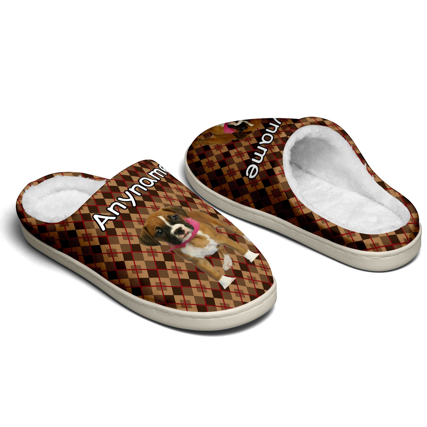 Custom Your Own Personalized Cotton Slippers for Dog Cat Lover Add Any Text Photoes Brown Diamond