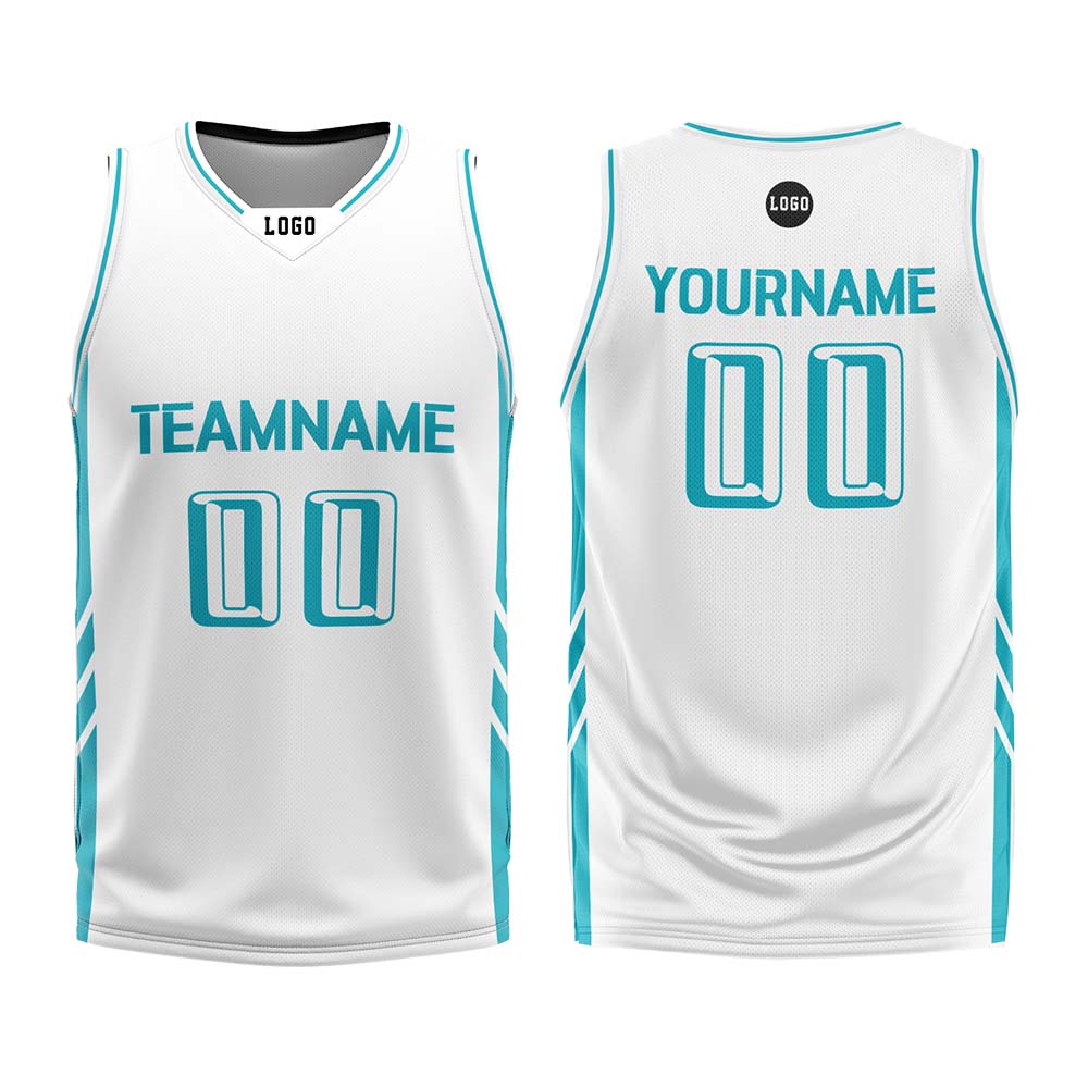 Custom White Sky Blue Basketball Jersey Uniform Suit Printed Your Logo Name Number