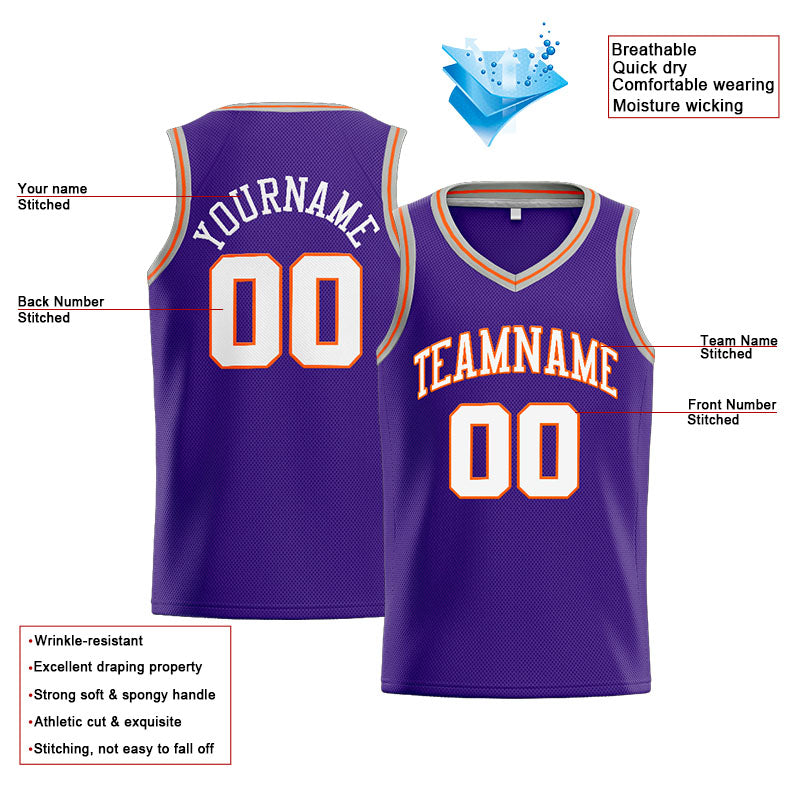 Custom Stitched Basketball Jersey for Men, Women And Kids Purple-White-Orange-Gray