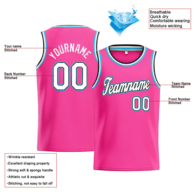 Custom Stitched Basketball Jersey for Men, Women And Kids Pink-White-Light Blue