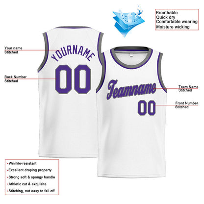 Custom Stitched Basketball Jersey for Men, Women And Kids White-Purple-Gray