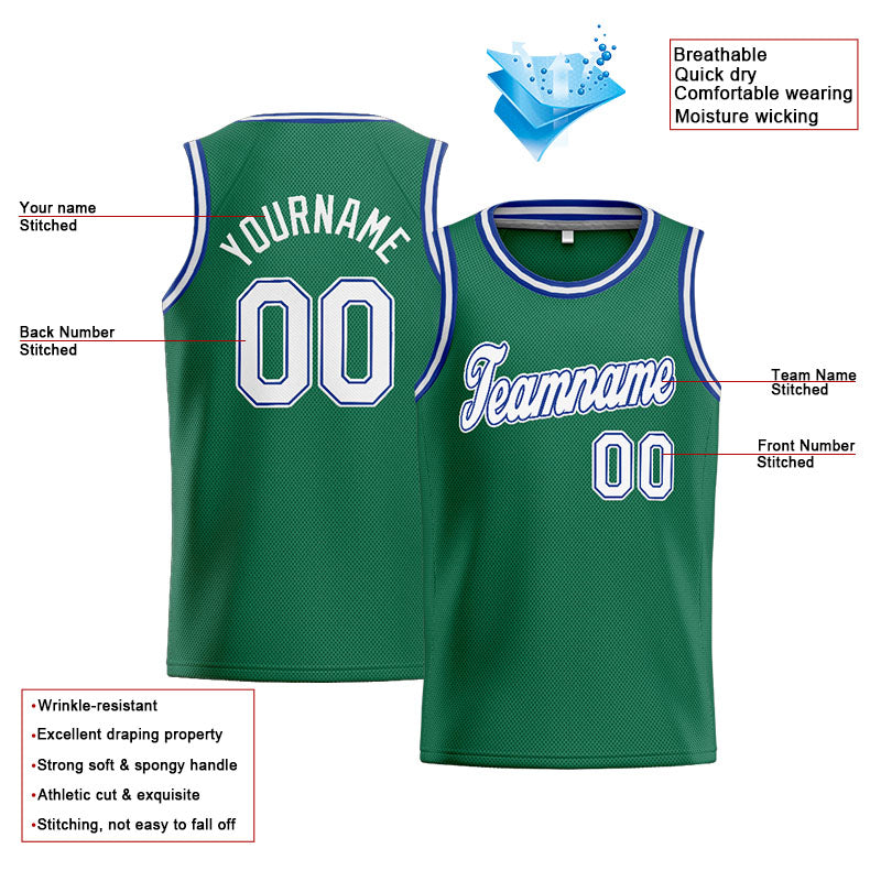Custom Stitched Basketball Jersey for Men, Women And Kids Kelly Green-White-Royal
