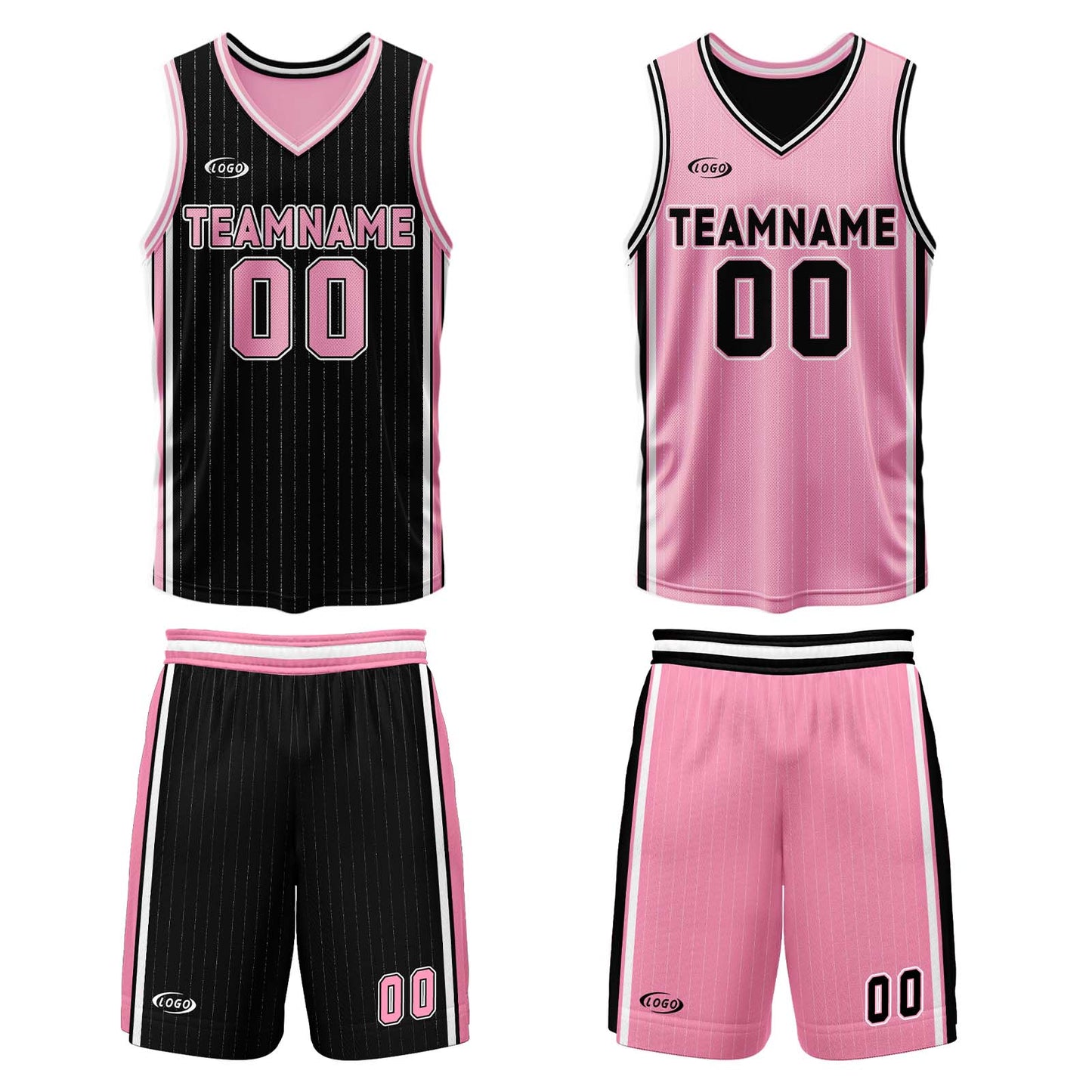 Custom Black Pink Reversible Basketball Suit for Adults and Kids Personalized Jersey