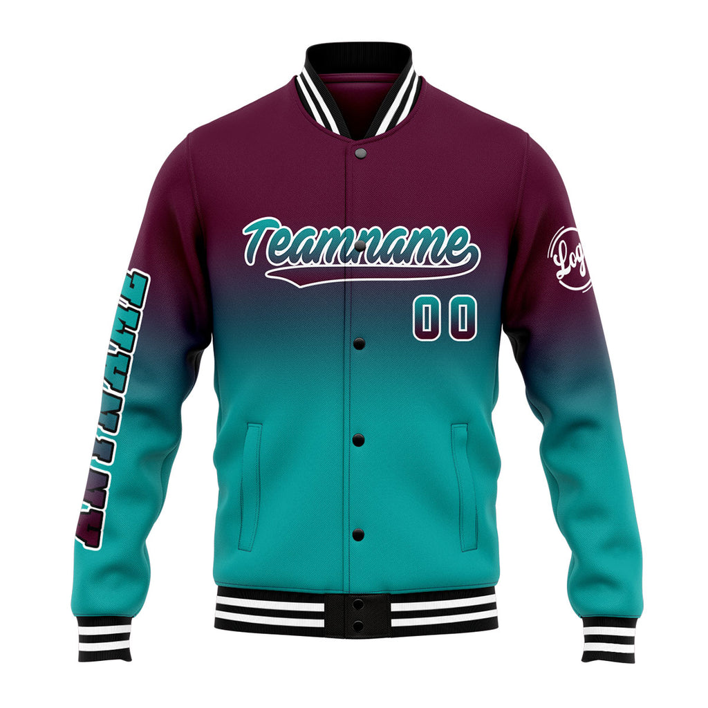 Custom Gradient Varsity Jacket Letterman jacket for Men, Women and Youth Burgundy Teal