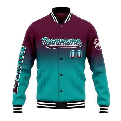 Custom Gradient Varsity Jacket Letterman jacket for Men, Women and Youth Burgundy Teal